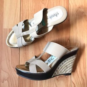Charles David Beige And Black Sandal Wedges